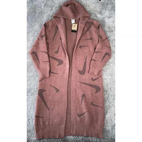 Nike Phoenix Cozy Boucle Long Knit Cardigan Size Medium Women Plum FD4282-208 - Picture 1 of 6